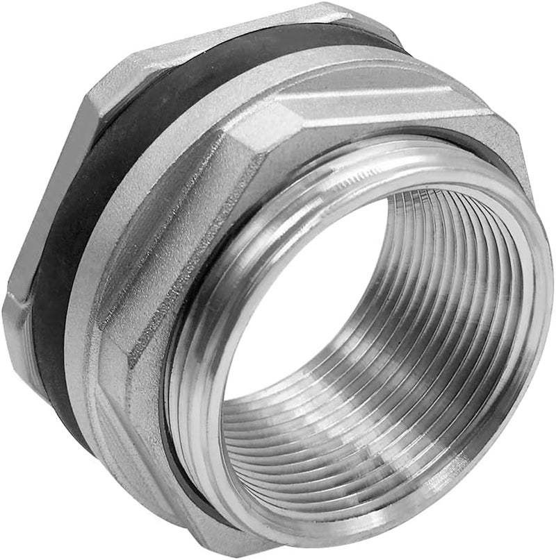 Fitvell 304 Stainless Steel Bulkhead Water Tank Fitting 1.25" Female Thread Compression Bulkhead Adapter Thru-bulk Connector with Gasket for Bathtub and Sink - Image 3